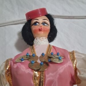 Greek Doll Vintage Doll with Pink Dress and Gold Accents